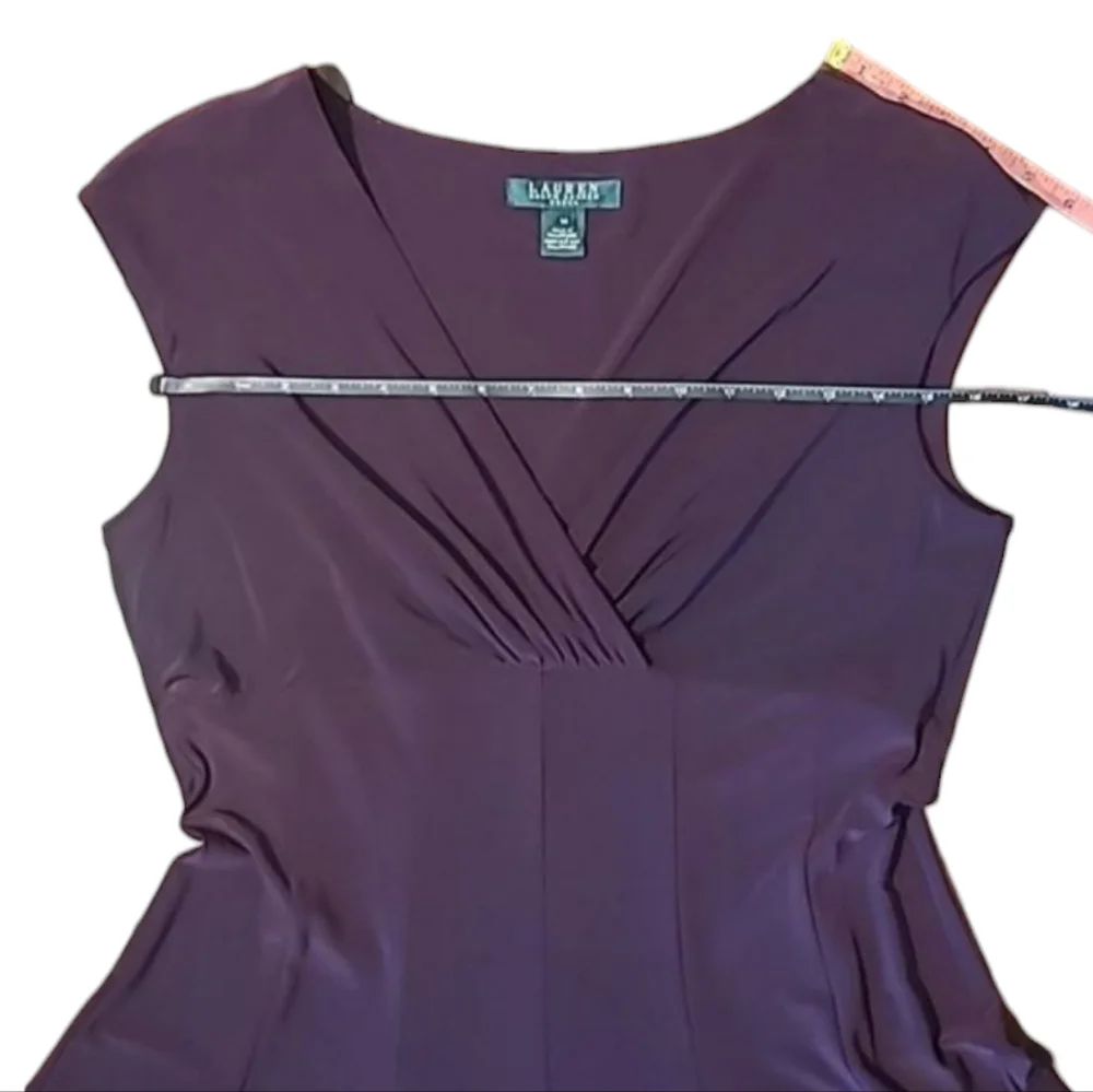 Ralph Lauren Cocktail A-Line Swing Dress Plunge V-Neck Knee Length Short Sleeve